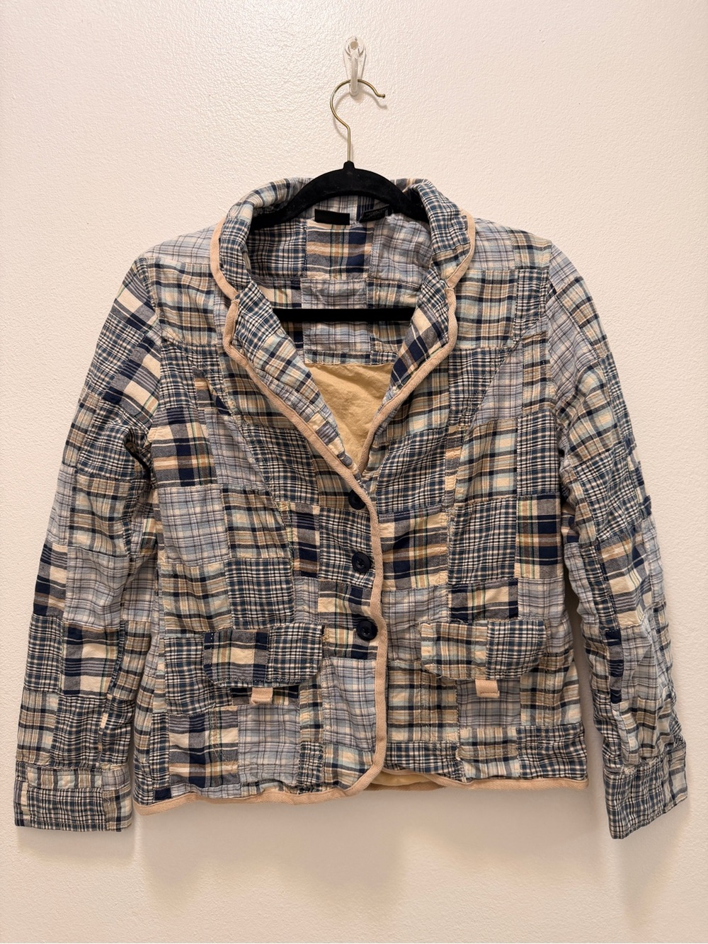Martha B Y2K Patchwork Plaid Blazer Jacket 100% Cotton Size 8